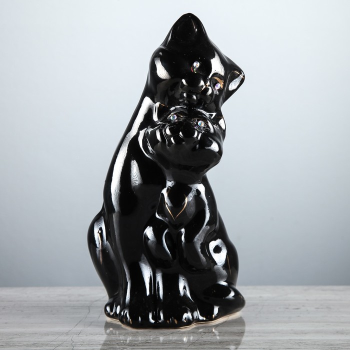 Копилка "Влюбленные кот и кошка" средняя, глянец, чёрная