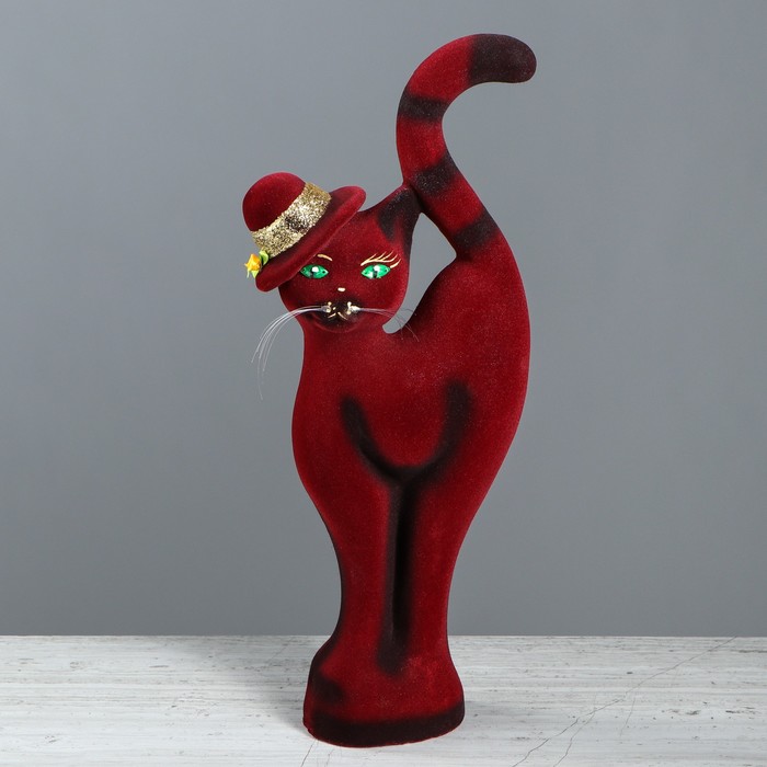 Копилка "Кошка в шляпе" флок, бордовая