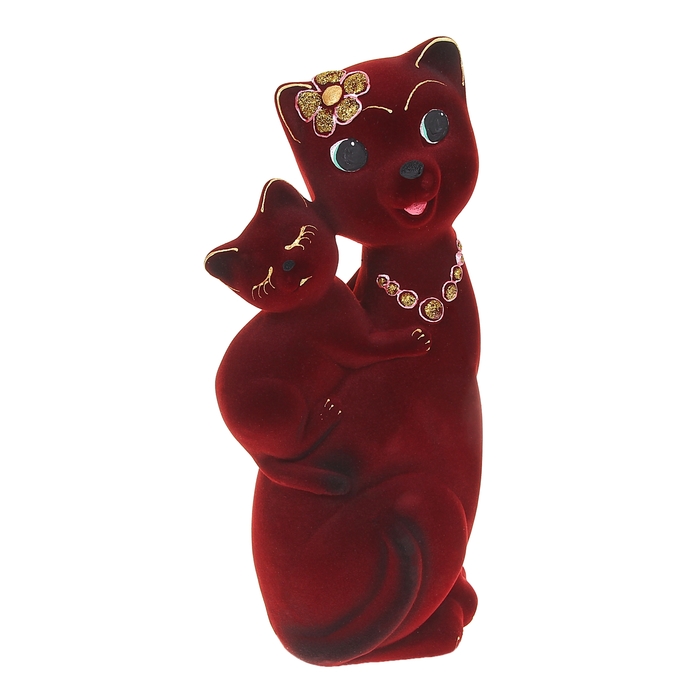 Копилка "Кошка Сьюзи с котёнком" флок, бордовая
