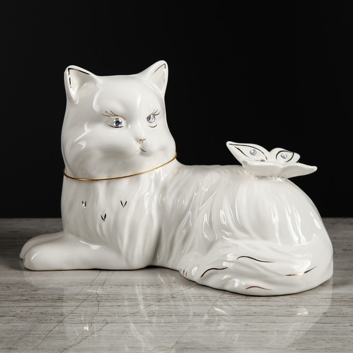 Копилка "Кот Перс с бабочкой" глазурь, белая