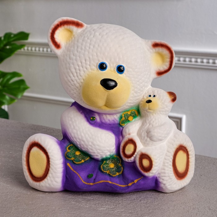 Копилка "Медведица с малышом" флок, белая, микс