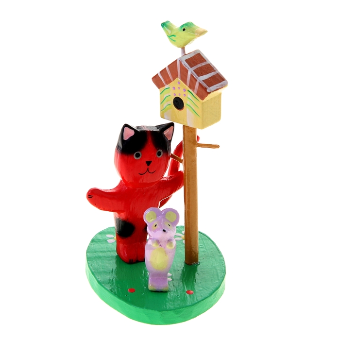 Сувенир "Кошка с мышкой на полянке"