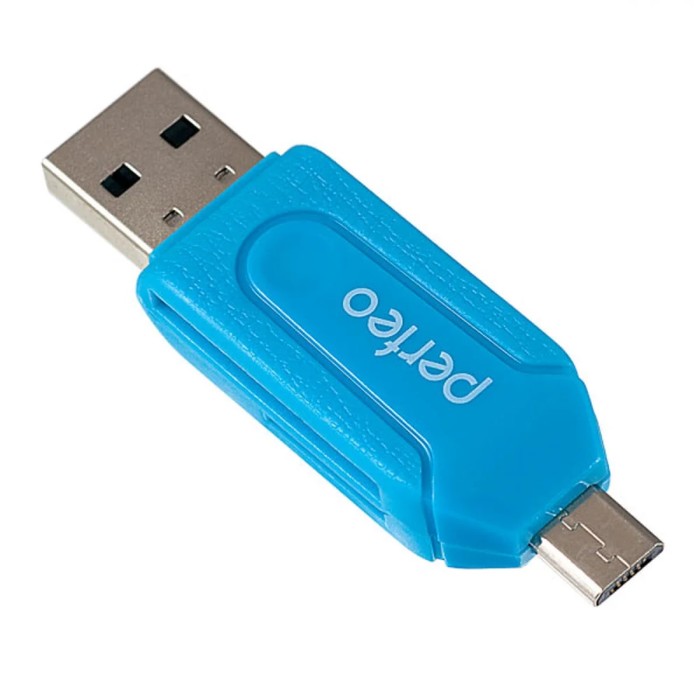 Кард-ридер OTG Perfeo PF-VI-O004, USB/Micro USB/Micro SD/MMC, синий кард ридер perfeo pf vi r008 usb micro sd чёрный