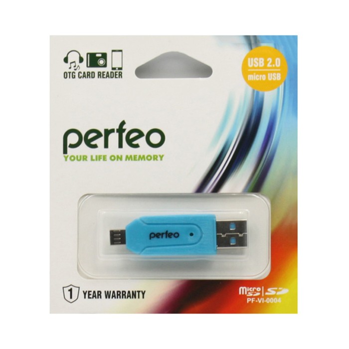 фото Кард-ридер otg perfeo pf-vi-o004, usb/micro usb/micro sd/mmc, синий