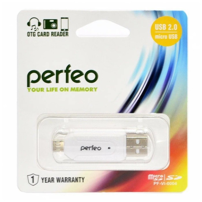 фото Кард-ридер otg perfeo pf-vi-o004, usb/micro usb/micro sd/mmc, белый