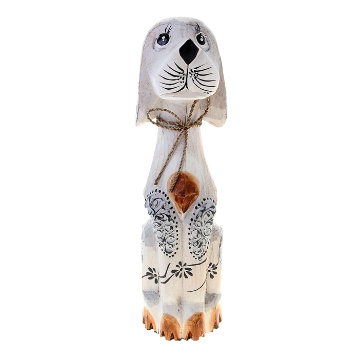 Сувенир "Белая собака с бантиком на шее"