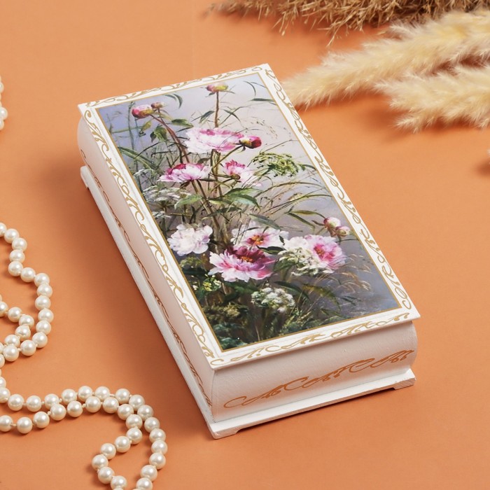 Шкатулка «Цветы», белая, 11 × 22 см, лаковая миниатюра шкатулка котёнок с клубком белая 11×16 см лаковая миниатюра
