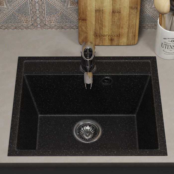 Мойка кухонная из камня Uperwood ECON UPD-408, 004, прямоугольная, цвет 004 черная матовая   1030246