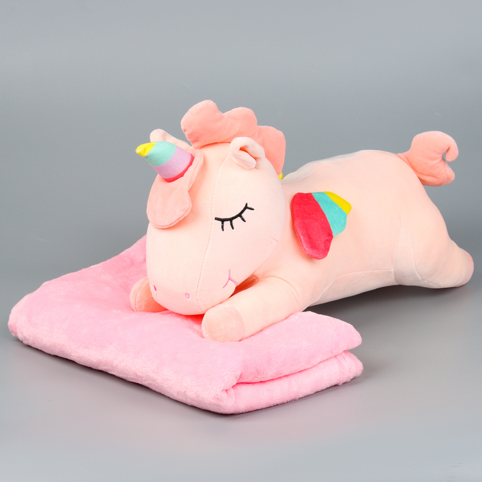 Мягкая игрушка «Единорог» с пледом, 50 см, цвет розовый мягкая игрушка единорог с пледом цвет голубой