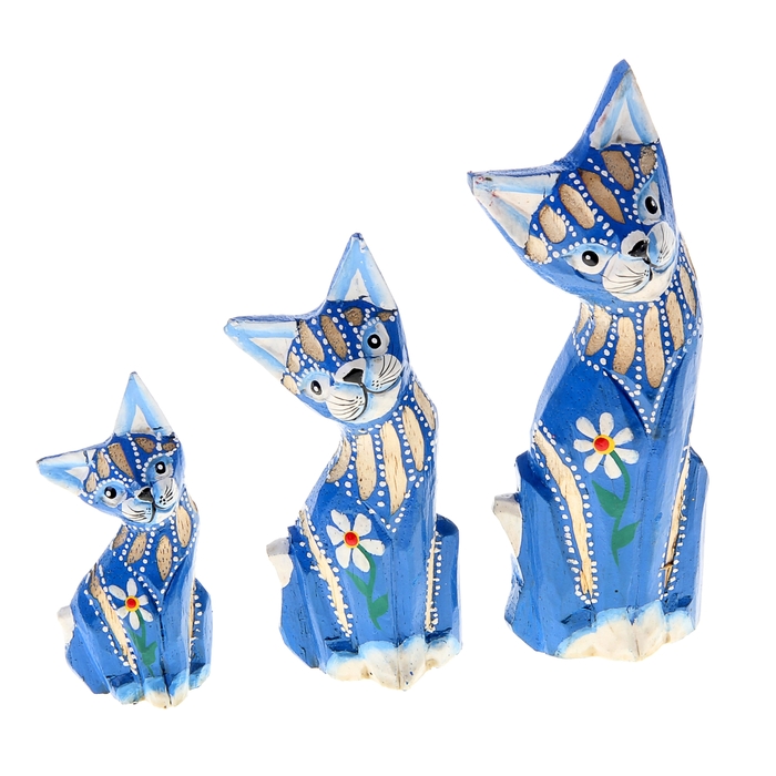 Набор кошек сувенирных "Голубые коты с цветочком", 3 шт