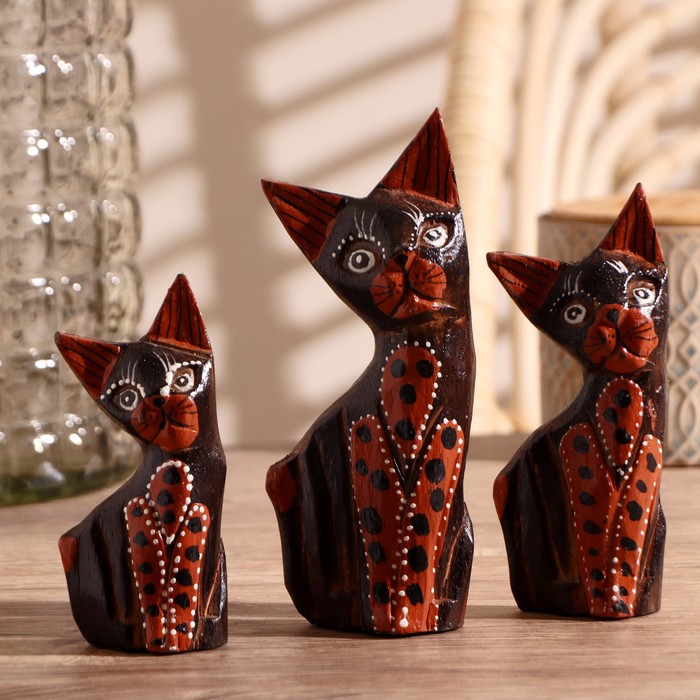   Сима-Ленд Набор кошек сувенирных Кошки с оранжевым брюшком в горошек, 3 шт, 15, 12, 10 см