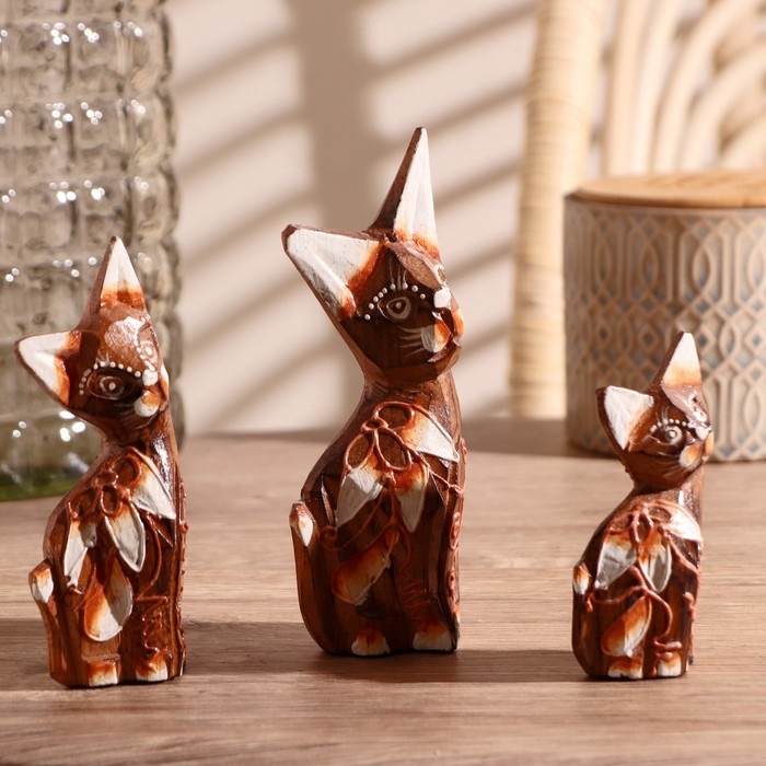 фото Сувенир дерево набор 3 шт "кошки с красными ушками" 15х10,5х3 см микс