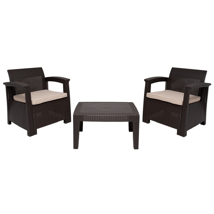 

Комплект мебели RATTAN Comfort 3: 2 кресла + 1 столик, цвет венге