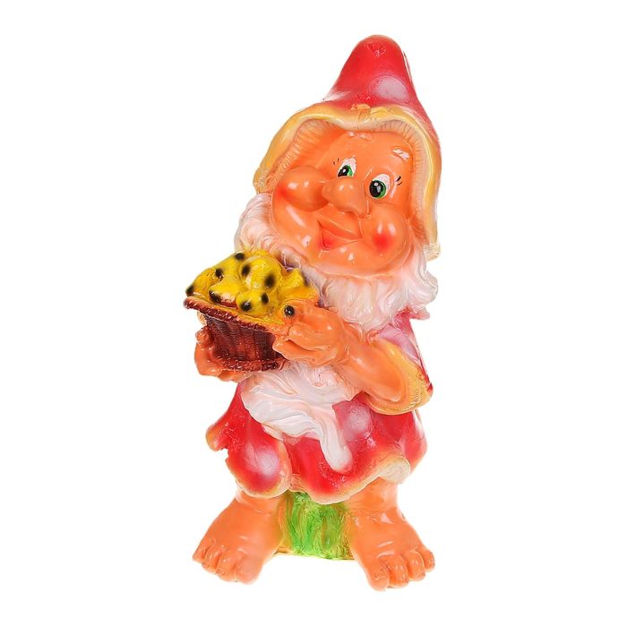Садовая фигура "Гномиха-мухомор с корзинкой"