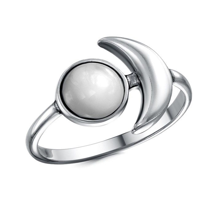 Кольцо «Перламутр» Луна, посеребрение с оксидированием, 18 размер кольцо мятое посеребрение с оксидированием 18 размер