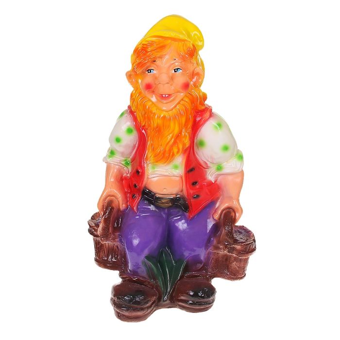 Садовая фигура "Гном с вёдрами" красный жилет