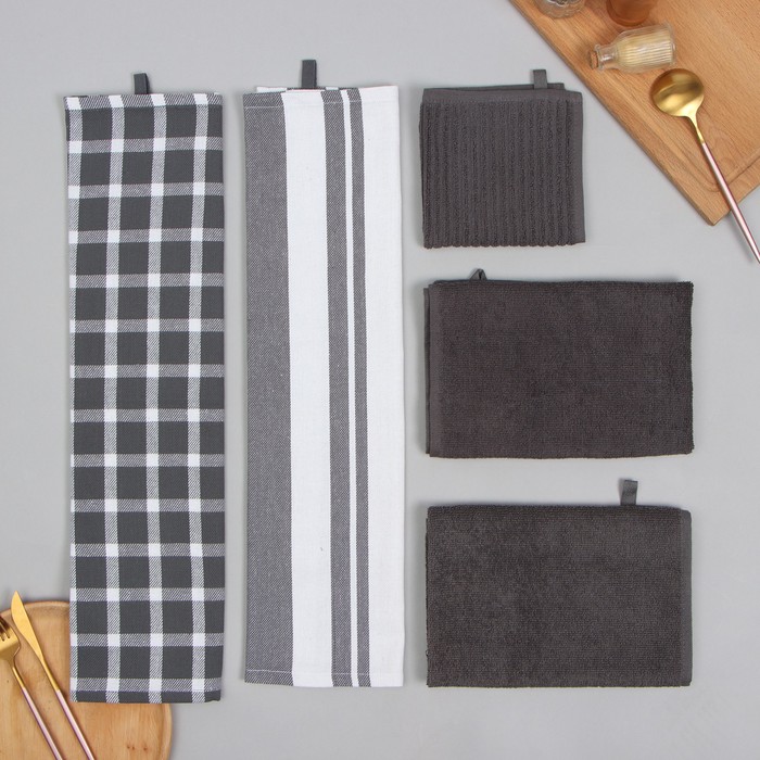 Кух. набор Этель Grey: полотенце - 4 шт, салфетка 30х30 см, 100% хл.