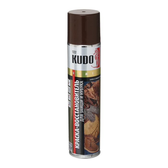 цена Краска для замши и нубука KUDO, коричневая, аэрозоль, 400 мл KU-5252