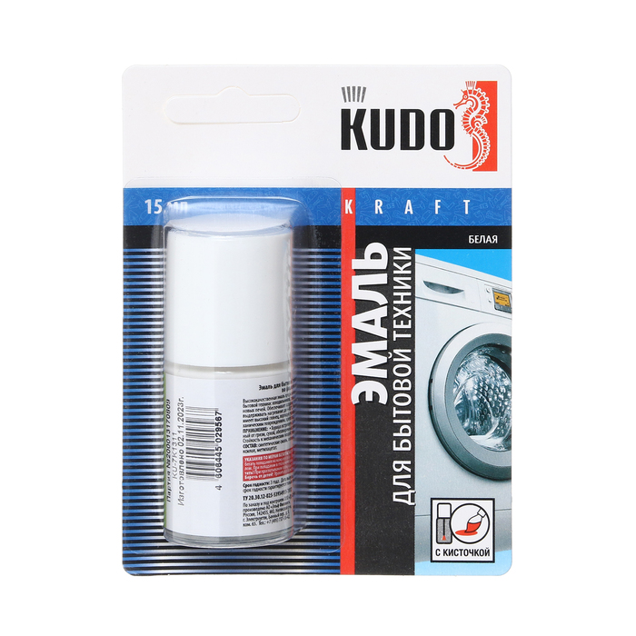 эмаль kudo для бытовой техники белый глянцевая 0 15 мл 1 шт Эмаль KUDO для бытовой техники с кисточкой, 15 мл, белая, KU-7K1311