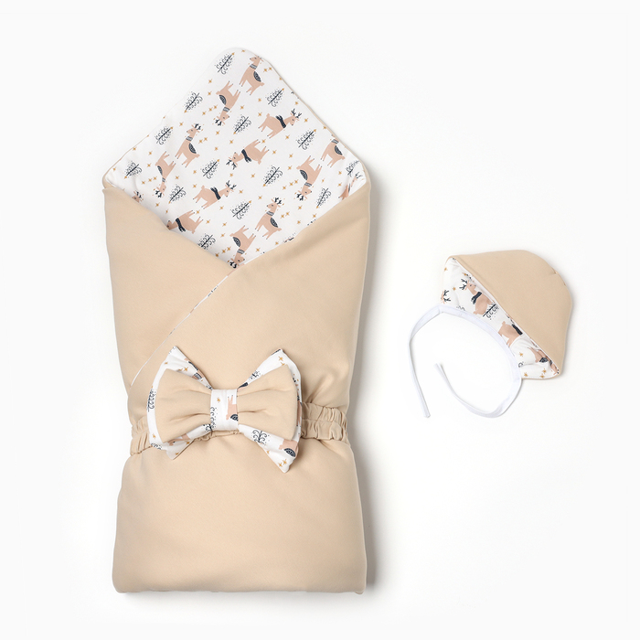 Набор для новорожденного (одеяло, шапочка, пояс), цвет бежевый, рост 56-62 см