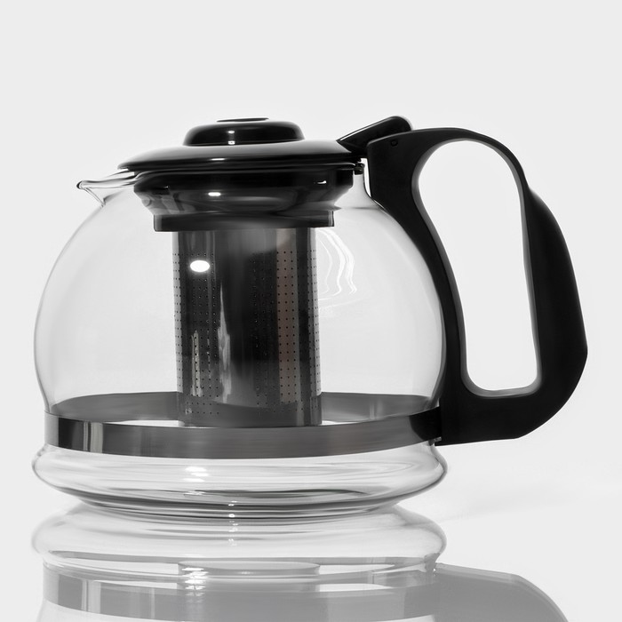Чайник стеклянный заварочный Доляна «Иллюзия», 1,5 л, с металлическим ситом, цвет чёрный чайник стеклянный заварочный иллюзия 1 5 л с металлическим ситом цвет чёрный