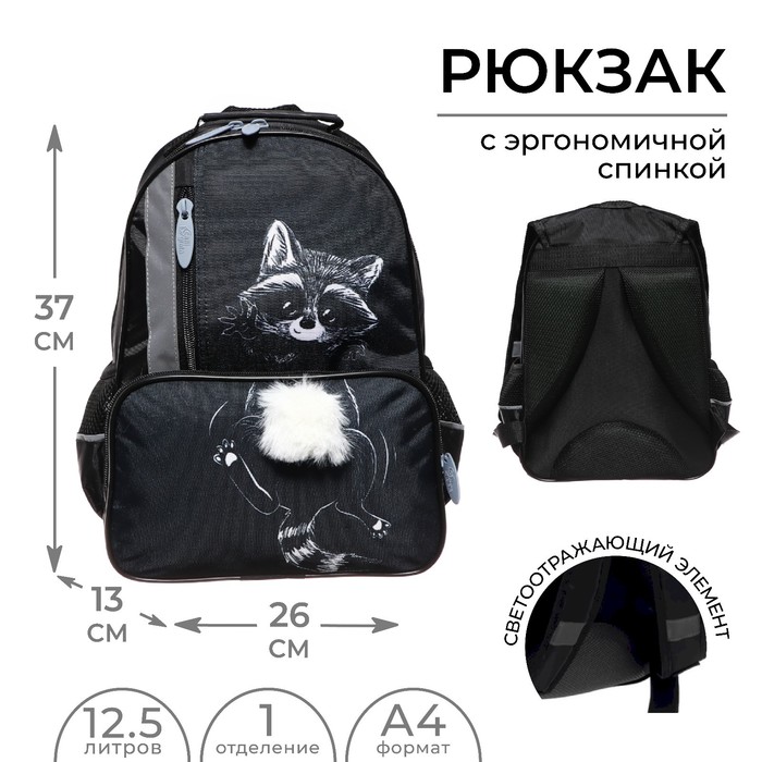 Рюкзак школьный 37 х 26 х 13 см эргономичная спинка Calligrata ОРТ Енотик 1838₽