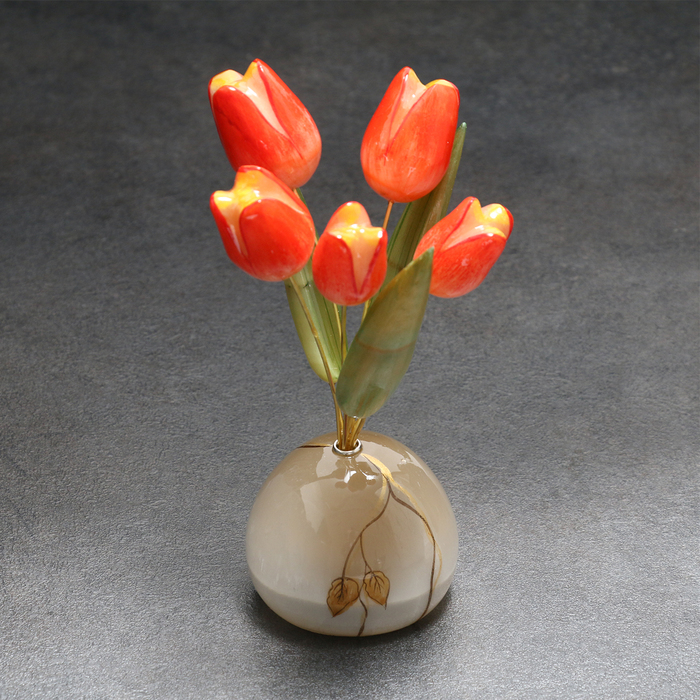 Сувенир Тюльпаны в вазе (5 цв.) круглая, селенит, малая (красные) сувенир ваза тюльпан 5 цветков селенит малая селенит