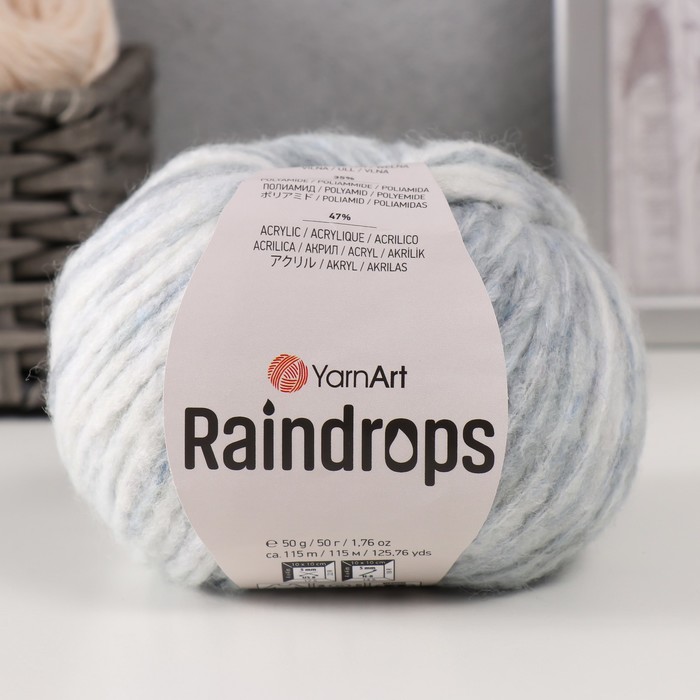 

Пряжа "Raindrops" 18% шерсть, 35% полиамид, 47% акрил 115м/50гр (2906 св. серо-белый)