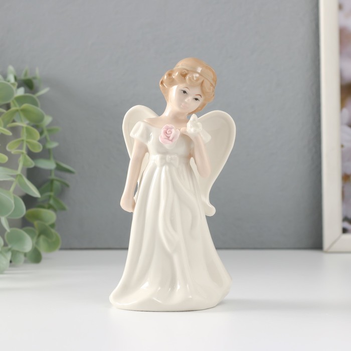 Сувенир керамика Девочка-ангел в белом платье с голубем 7,5х6х14,5 см трафарет ангел малыш с голубем
