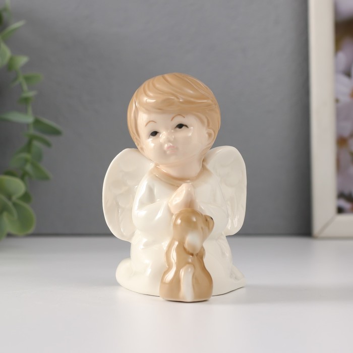 Сувенир керамика Малыш-ангел с щенком молится 7,5х6х8,8 см
