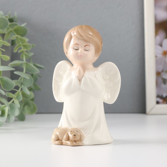 Сувенир керамика Малыш-ангел со спящим щенком молится 7,5х5,7х12 см