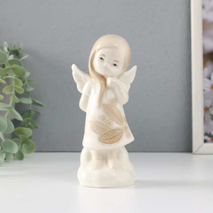 Сувенир керамика Девочка-ангел в платье с листиками на облаке думает 6,8х5,4х14,5 см цена и фото