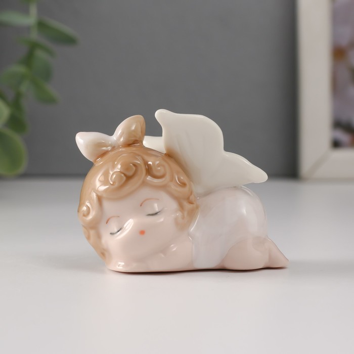 Сувенир керамика Малышка-ангел с бантиком спит 6х4х5 см