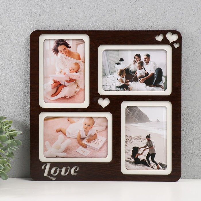 

Фоторамка ЛХДФ "Love" 33х33 на 4 фото 10x15 см, цв. венге-белый (пластиковый экран)