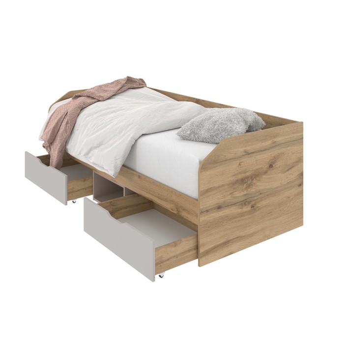 Диван-кровать, 900×2000 мм, 2 ящика, цвет дуб вотан / кашемир серый / глиняный серый