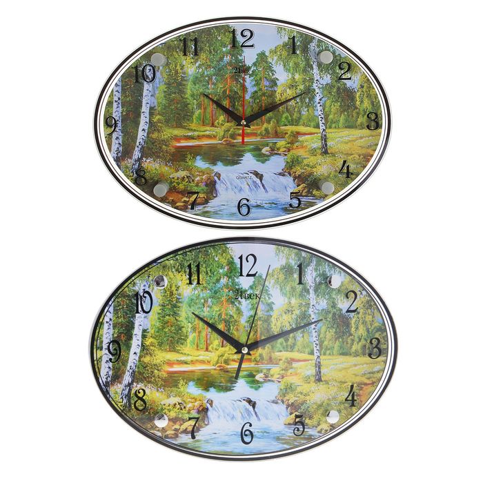 Часы настенные овальные "Горная река", 24х34 см микс