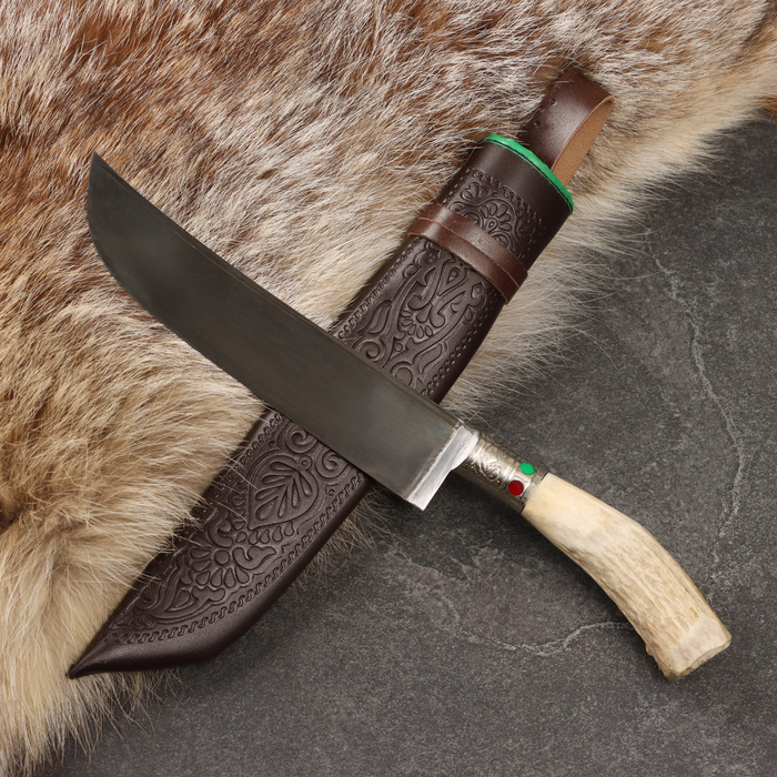 Нож Пчак Шархон - Большой, косуля, гарда мельхиор с гравировкой, ШХ-15 (15-17см)
