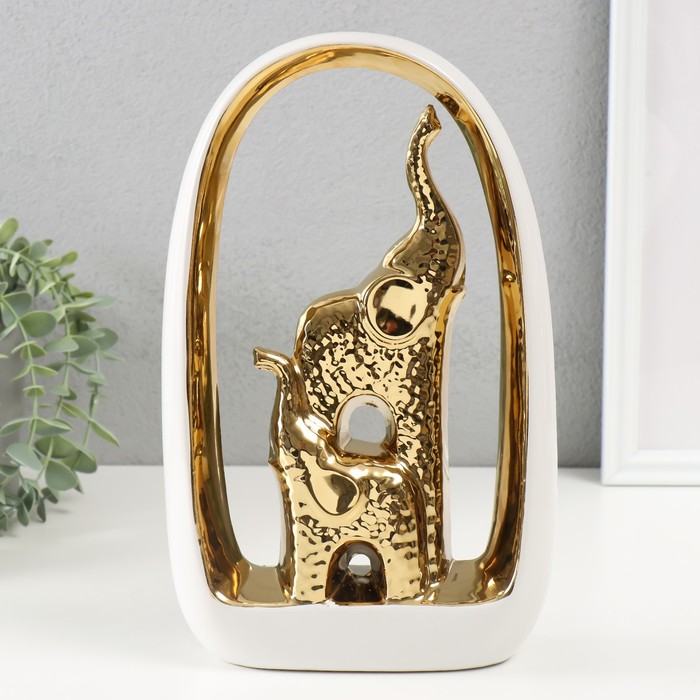 Сувенир керамика Слон и слонёнок белый с золотом 6х17х29 см сувенир керамика белоснежный слон с золотом 17 см