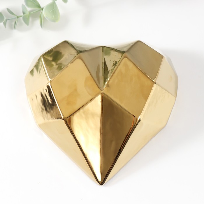 Сувенир керамика Сердце 3D грани золото 15х15х5 см