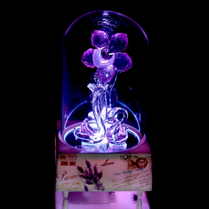 Сувенир музыкальный и световой колба "Лебеди у цветка" МИКС