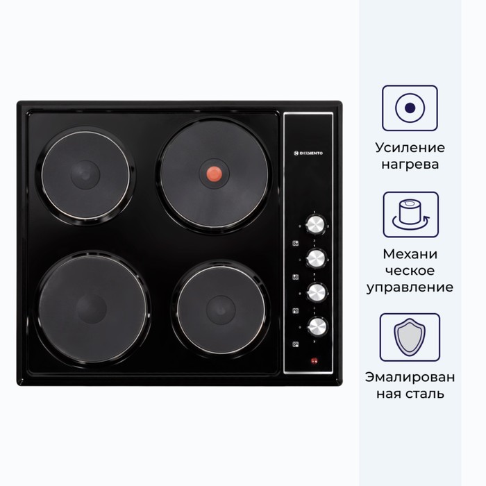 

Варочная поверхность DELVENTO V60E04B001, электрическая, 4 конфорки, чёрная