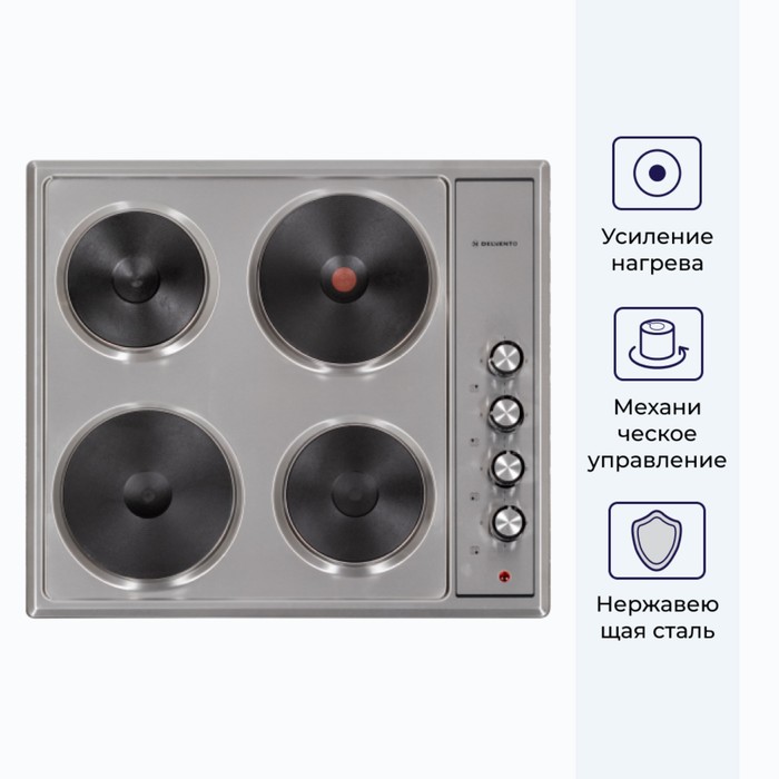 

Варочная поверхность DELVENTO V60E04M001, электрическая, 4 конфорки, серая