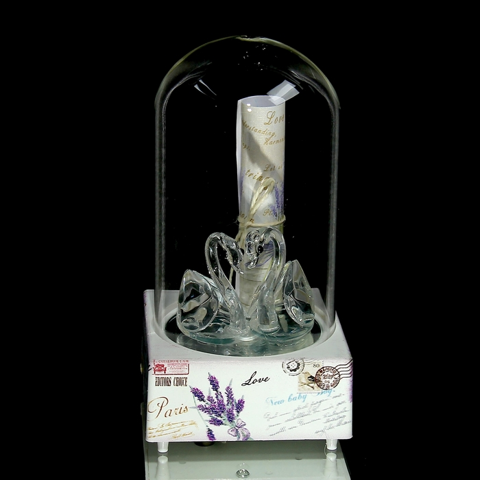 Сувенир музыкальный и световой колба "Лебедушки со свитком"