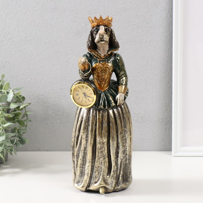 Сувенир полистоун с часами Спаниэль в короне платье 12х11х32 см