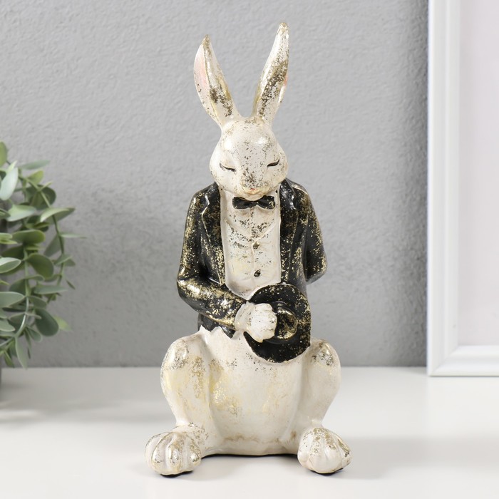 Сувенир полистоун Белый заяц в смокинге с цилиндром 11х11х24 см