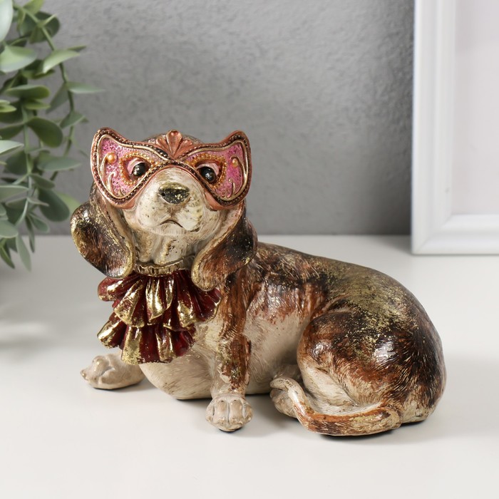 Сувенир полистоун Собака в жабо и в венецианской маске 16,5х12,5х13,5 см