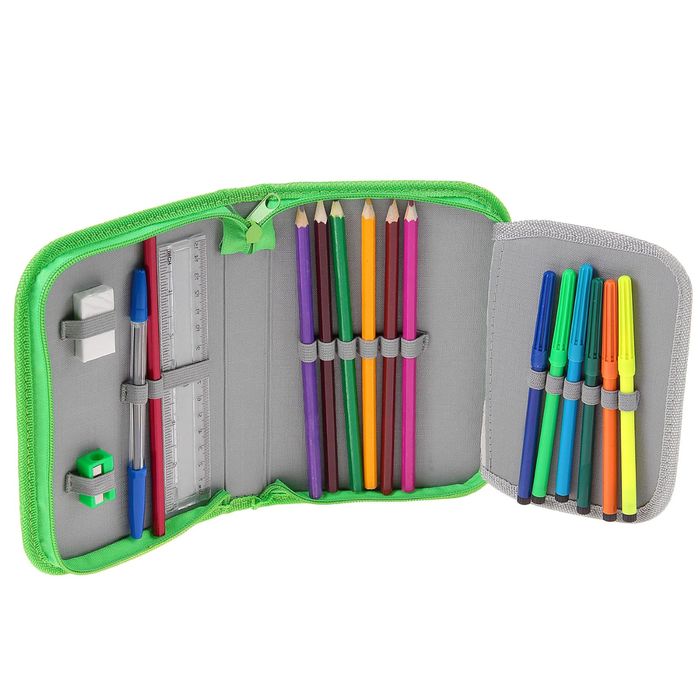 Пенал 1 секция откидная планка 130*200 мм, с наполнением, с блеском "Котята" (17 предметов)