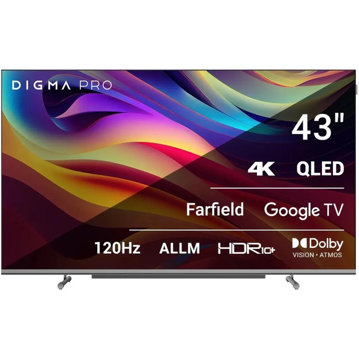 Телевизор Digma Pro 43L, 43, 3840x2160, QLED, DVB-T2/C/S2, HDMI 3, USB 2, Smart TV, чёрный телевизор digma pro 43 43l