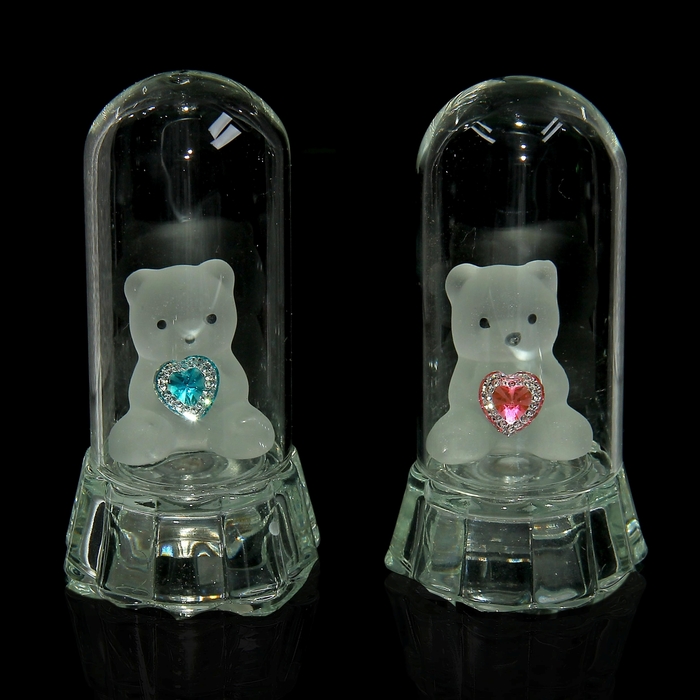 Сувенир световой "Мишка с сердцем в колбе" МИКС