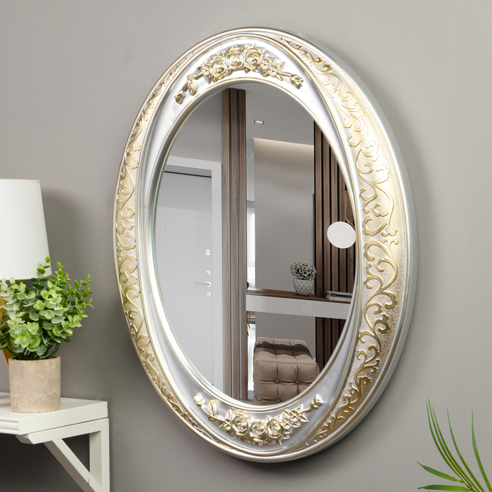 Зеркало интерьерное, настенное, 63,5х53,5 см, серебро с золотом цена и фото